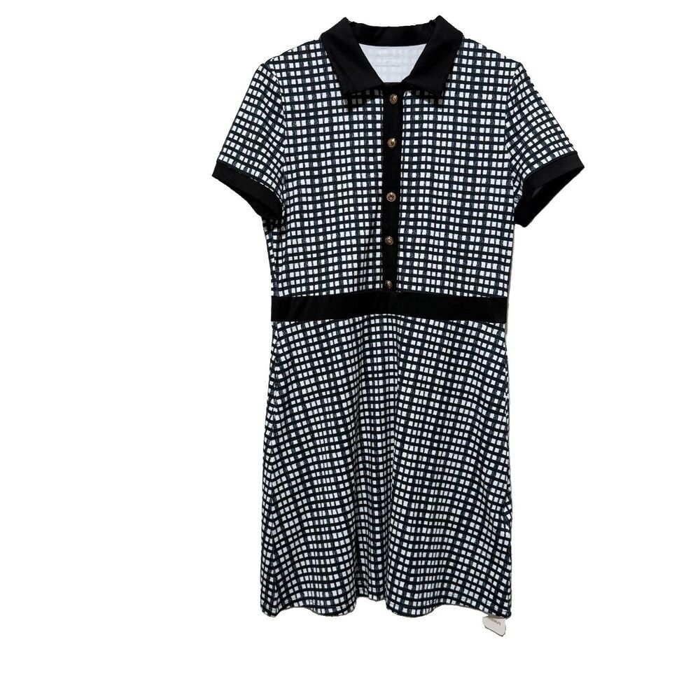 ACEGOLFS Women M Golf Dress Black White Check Polo UPF 50+